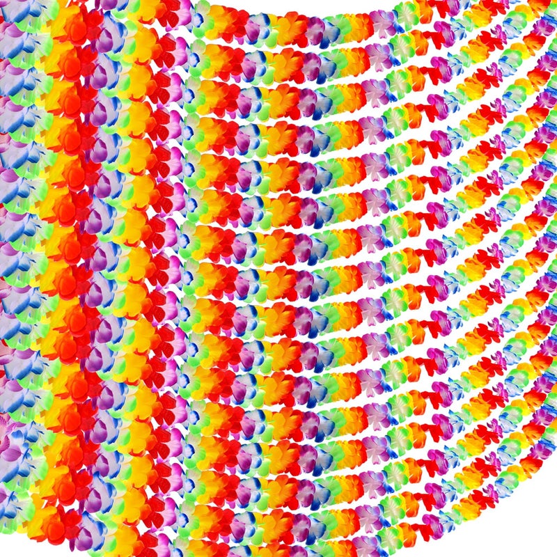Aneco 50 Pack Hawaiian Tropical Jumbo Multicolored Luau Hibiscus Flower Lei Garland for Hawaiian Party Supplies Decorations, 10 Feet Each - Image 1